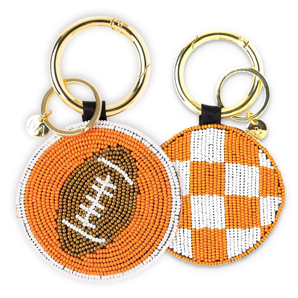 9111 Game Day Football Beaded Bag Charm – Handcrafted Keychain for Sports